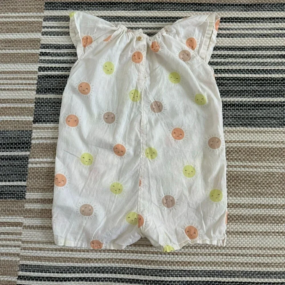 H&M Baby Girl Cotton Sunny Romper Shorts Summer Cap Sleeve Cream Size 18M